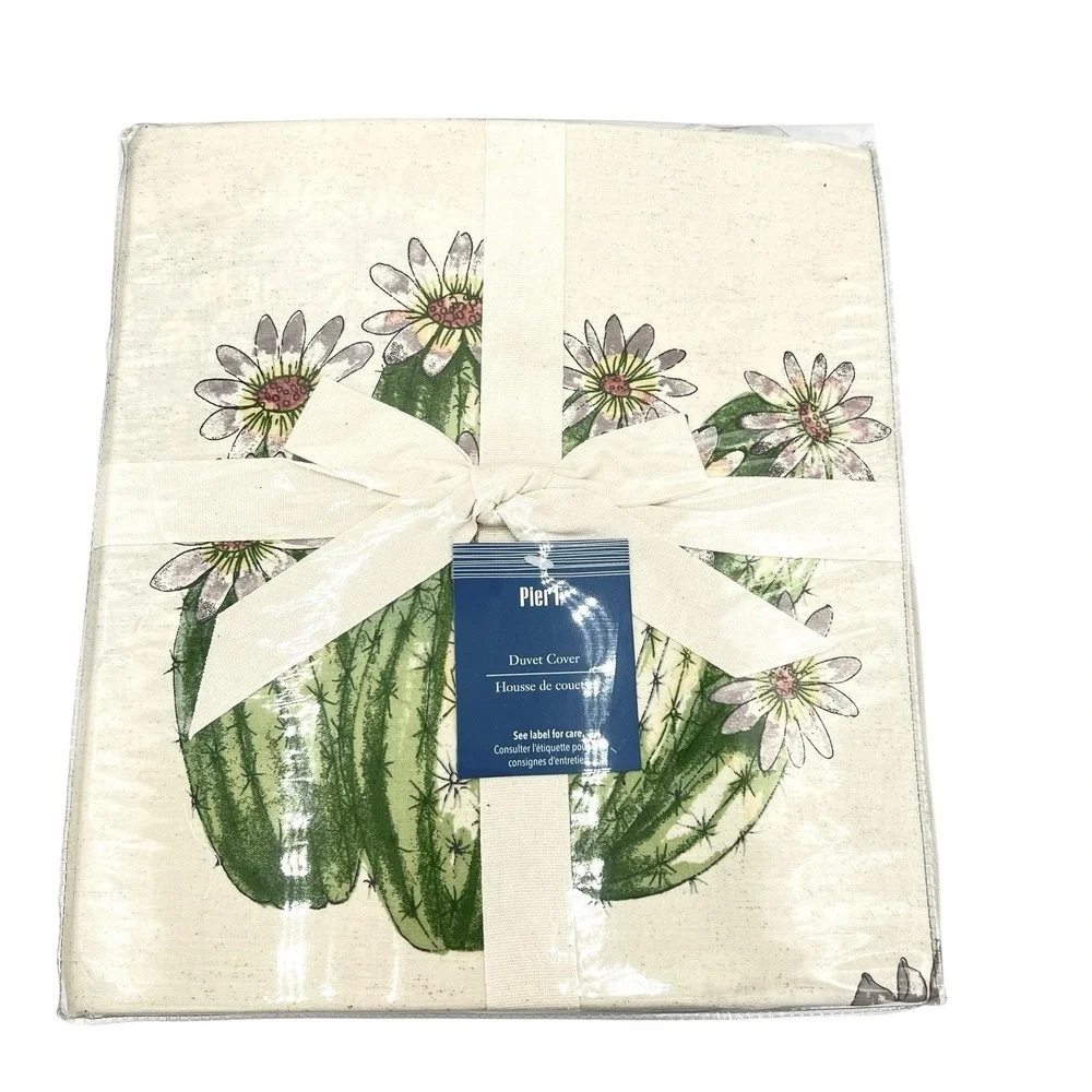 NWT Pier 1 Painted Cactus Queen Duvet Cover Set 2 Shams Retired New In Package